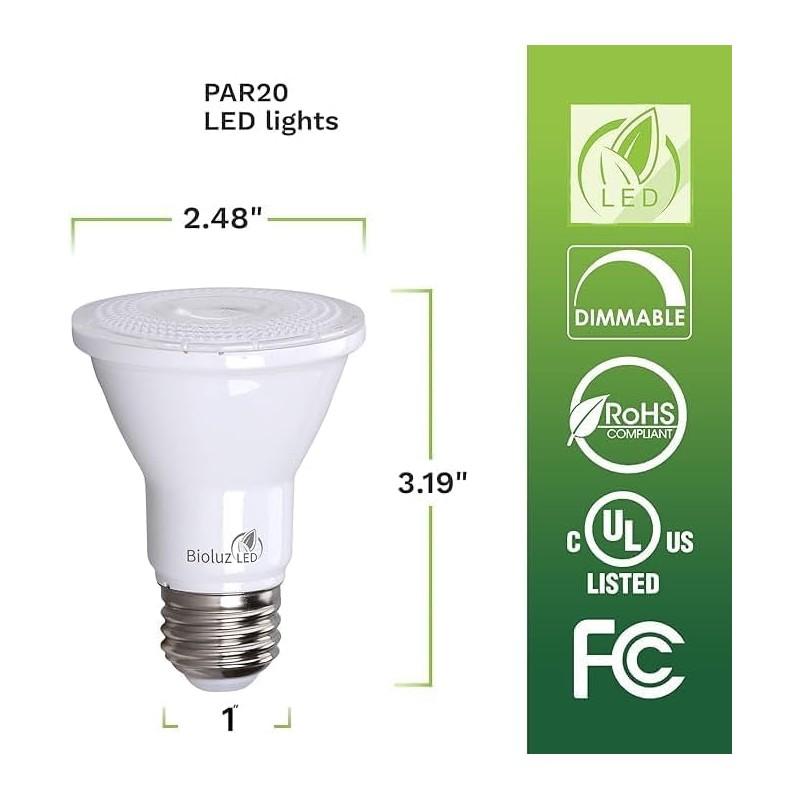 Bioluz LED 4 Pack PAR20 LED Bulbs 3000K Soft White