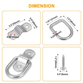 D Rings Tie Down Anchors Heavy Duty 1/4” Trailer Tie Down Hooks 1200 lbs Capacity with Screws for Trailer Truck Cargo Bed Bracket Surface Mount (24)
