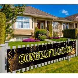 Large Congratulations Banner, Congratulations Congrats Banner, Congratulations Black Banner, Birthday, Retirement, Anniversary, Graduation Party Decorations Supplies (9.8 x 1.6 feet)