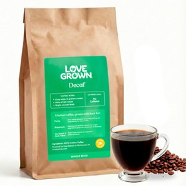 Love Grown Whole Bean Coffee - 100% Arabica Beans, Honduras Single-Origin, Smooth Flavor, Rich Aroma - Vegan, Gluten-Free, Non-GMO - (Decaf Medium Roast), 12oz Bag