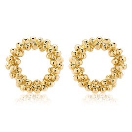 Naot Jewelry 18K Gold Stud Earrings Bubble Circle Pierce [Gift Box Included] Women's Stud Earrings (Diameter 0.5 inches (1.2 cm), Gemstone