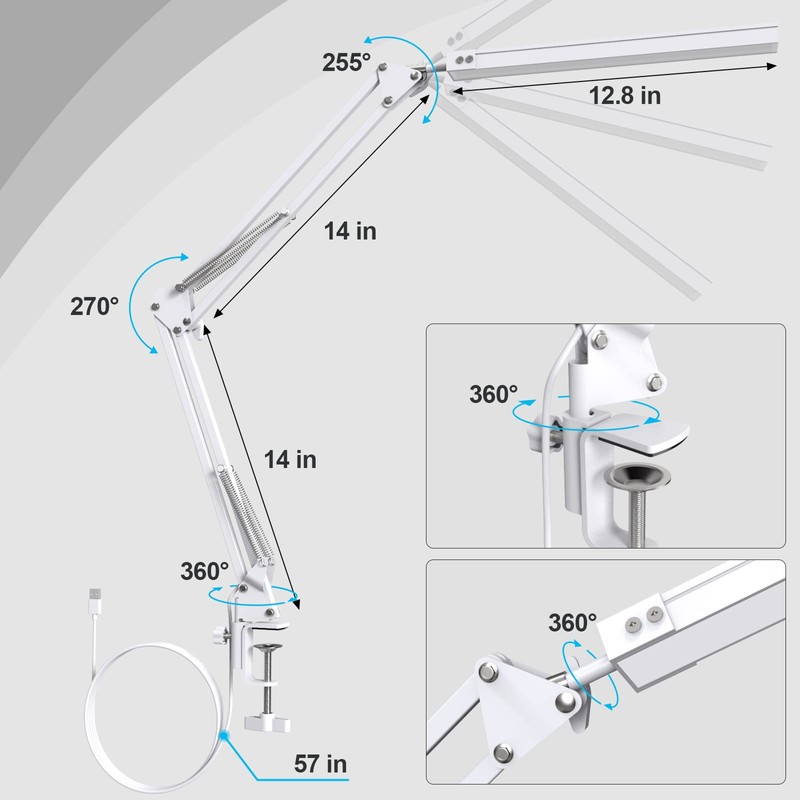 TROPICALTREE LED Desk Lamp, Swing Arm Desk Light with Clamp,