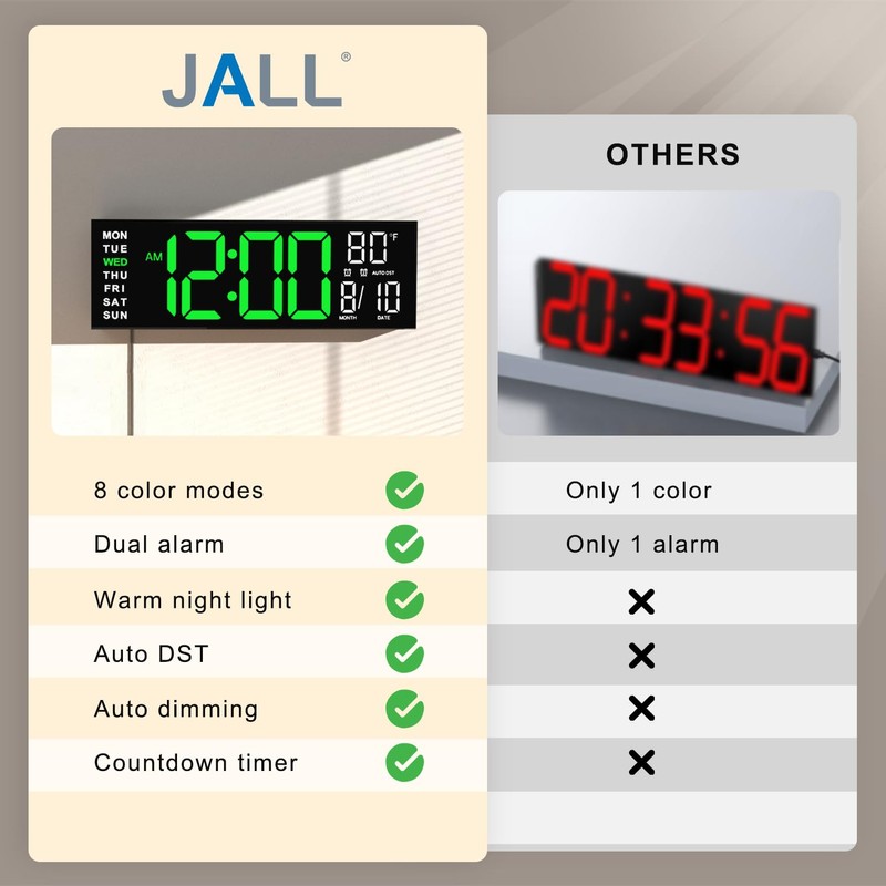 JALL 16" Large Digital Wall Mount Clock, Count Down Timer,