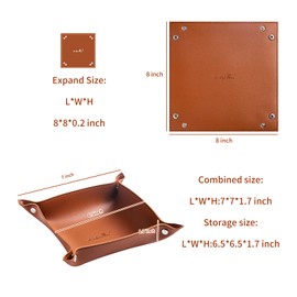 SANQIANWAN Leather Jewelry Valet Tray for Women and Man, Portable Entryway Table Tray Bedside Nightstand Desk Tray Small Catchall Travel Dish Plate for Key,Wallet,Watch,Coin (2PCs Brown-B)
