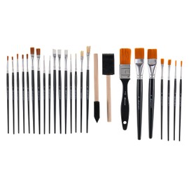 Hello, Artist! 25 Piece Craft Brush Value Pack, Suitable for All Creatives, for Use with Acrylic, Watercolor, Tempera, Gouache, and More