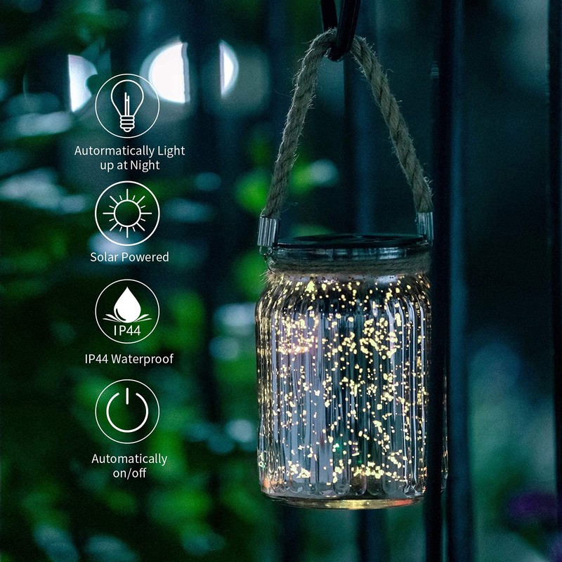 Hanging Solar Lantern Outdoor,Solar Lights Mercury Mason Jar Glass Hanging