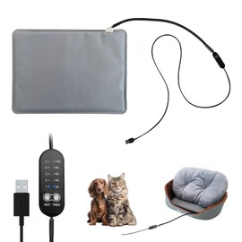 GooCare USB Pet Heating Pad – Turns Any Pet Bed Heated (Use Inside Bed), 5V/2A Required, 5-Temp & Timer, 140°F Auto Shut-Off, Waterproof Warmer for Cats/Dogs, Power Bank/Wall Powered (12"x16")