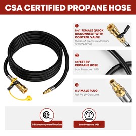 GasXpert 12 FT Quick Connect Propane Hose for RV to Grill，RV Propane Quick Connect Hose，Quick Disconnect Propane Hose Extension with 1/4" Safety Shutoff Valve for Griddles, Stove, Heater, Camper
