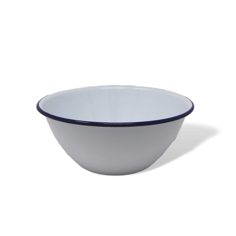 White Enamel Blue Rim Pudding Bowl Oven Tin Dish 20CM