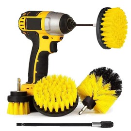 Drill Brushes Attachment Set 4Pcs Brush for Drill 1/4in Power Scrubber Brush with Extend Long Attachment Drill Scrubbing Brushes for Car Carpet Floor Bathroom Tub Kitchen Marble Ceramic Surface Yellow