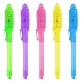KDSSYFT Transparent Ink Spy Pen Set of 5 Colors Ink Pen Spy Pen Invisible Ink with Light All Ink Clear Stationery Gift for Kids