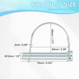PATIKIL Trailer Coupler Pin 1/2x2-3/4", 2 Pcs Wire Lock Pin Safety Shaft Locking Pin Round Pto Pins for Farm Trailers Lawn Hitches Garden Tractor Kayak Boat (12x70mm)