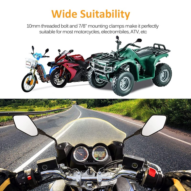 Hotiko Universal Motorcycle Mirrors 10mm with 22mm Handlebar Mount Clamps