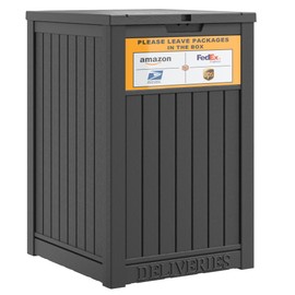 NUNU LAB Package Delivery Box for Outside, 48 Gallon Storage Box with Lockable Secure, Large Double Wall Resin Outdoor Package Delivery with Delivery Sign and Waterproof Deck Box