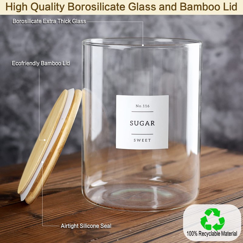 CZSZYGHBAO Large Glass Flour and Sugar Containers Jars with Bamboo