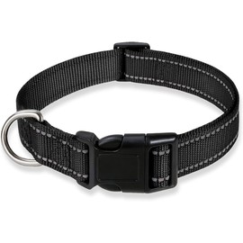 Dog Collars, Reflective Adjustable Dog Collar with Safety Buckle Metal D-Ring Padded Collar Easy to Fit & Use for Puppy Small Medium Dogs (Black, One Size)