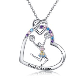 HUKKUN Volleyball/Tennis/Softball/Gymnastics/Cheer/Ballerina Necklace Sterling Silver Sport/Gymnastics/Ballerina/Cheer Jewelry Gifts for Sport Gymnast Dancer Lover, Sterling Silver, Cubic Zirconia