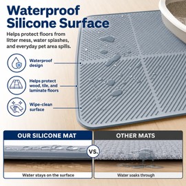 Silicone Cat Litter Mat 30" x 23",Large Waterproof Cat Pad for Litter Box,Easy-Clean Trapping Surface with Raised Edge,Gentle on Paws,Gray