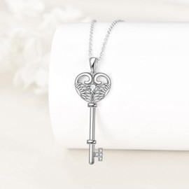 CRMAD Key Necklace for Women Sterling Silver Angle Wings Necklace Fashion Jewelry Gift for Women