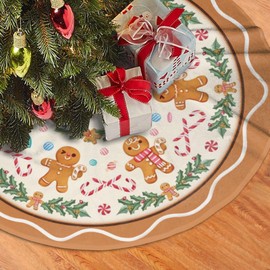 Christmas Tree Skirt,Gingerbread Xmas Tree Skirt Rustic Farmhouse Tree Skirt for Christmas Decor Xmas Holiday Home Party Decorations36