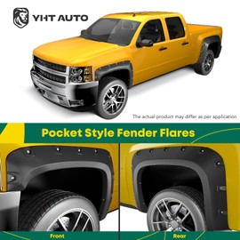 YHTAUTO Pocket Bolt-Riveted Style Fender Flares w/Hardware Kit Fit 1999-2006 Chevy Silverado & GMC Sierra 1500 2500 3500 & HD, 2007 Classic, 78"/96" Fleetside Bed, Paintable Wheel Cover Protector
