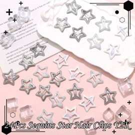 NAISKA 24Pcs Silver White Star Snap Hair Barrettes No Slip Hair Clips Women Star Y2k Hair Accessories for Girls