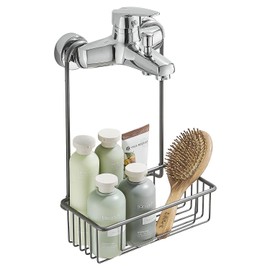 Wopeite Shower Shelf for Hanging, Shower Shelf No Drilling, Shower Shelf Shower Basket Made of Stainless Steel, Shampoo Holder for Shower Hanging on the Mixer Tap, 25 x 13 x 35 cm, Grey