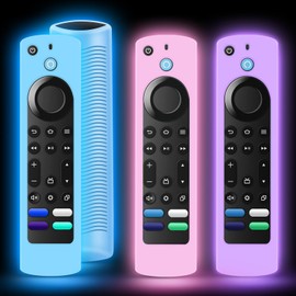 3 Pack Remote Covers Replacement Compatible with Toshiba and Insignia Fire TV Remote, Silicone Sleeve Case for CTRC1US21 NS-RCFNA-21 Glow in The Dark Blue Pink Purple