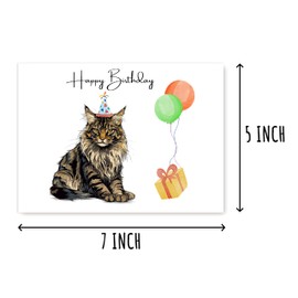 ABSMDesigns Maine Coon Cat Birthday Card - Birthday Balloons Card - Maine Coon Card - Maine Coon Birthday Card - Hilarious Maine Coon Card