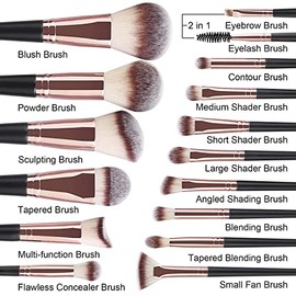 Brochas de Maquillaje Profesional Kit 15 Piezas Set de Brochas para Maquillaje Sintéticas de Alta Calidad Rubor Brochas Maquillaje Sombras de Brochas para Ojos(Oro negro)