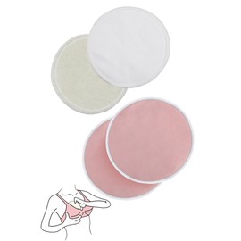 Breastfeeding Pad, Pack of 4, Organic Cotton, Washable, Gauze, Repeated Use, Super Soft, For Breastfeeding, Hypoallergenic (Pink + White)