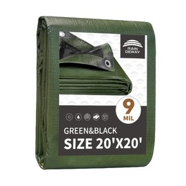 RAINDEWAY 20x20 Tarp Heavy Duty Waterproof,9Mil Thick,Large Tarps Multipurpose Poly Tarp Cover for Camping,Rain,Durable with Metal Grommets and Reinforced Edges,Finished Size Green/Black