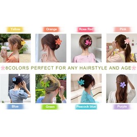 Hair Claw Clips Matte Flower Hair Clips, Strong Hold Hair Jaw Clamps for Medium Thick Hair, Non Slip Big Hair Accessories for Women and Girls (8 PCS)