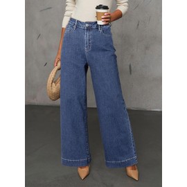 Dokotoo Women's Casual High Waisted Jeans for Women Baggy Wide Leg Loose Stretch Denim Pants Sky Blue Size 10