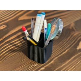 Modern Desk Pencil Holder with Divider, 2.8-inch Cube, Black Ribbed Design, Office Gift, Desk Organizer, Pencil Cup, Made in Texas, 1 ct