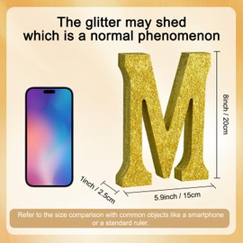 TONIFUL 8 Inch Gold Glitter Letter M Table Centerpiece A-Z Gold Birthday Party Decorations,Gold Alphabet M for Birthday,Chrismas,Graduation,Bridal Shower,Wedding,Anniversary Party Supplies