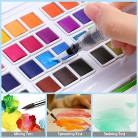 Solid Watercolor Paint Case 48 Colors Portable Watercolor Painting Ideal for Adult Hobbyists Beginners Professionals Watercolor with Palette and Water Brush Pen Art Supplies Perfect for Travel