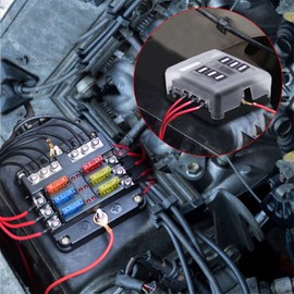 Geloo 6 Way Fuse Block 12V Marine Fuse Blocks with Negative Bus Ground, 6 Circuits Fuse Box Holders with LED Indicator ATO/ATC & Protection Cover Fuse Panel for Car Boat Marine Truck RV