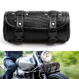APEBAZY Universal Motorcycle Handlebar Bag, PU Crocodile Leather Adjustable Bag Sissy Bar Tool Bags Waterproof Motorcycle Saddle Bags with Quick Release Buckles (Black)