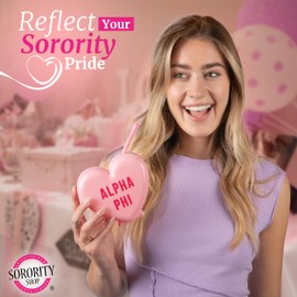 Sorority Shop Delta Zeta Tumbler with Straw - Candy Heart Shaped 16 Oz Tumbler with Lid and Silicone Straw, Reusable Plastic Cup with Screen Printed Sorority Name for any Cold Drink