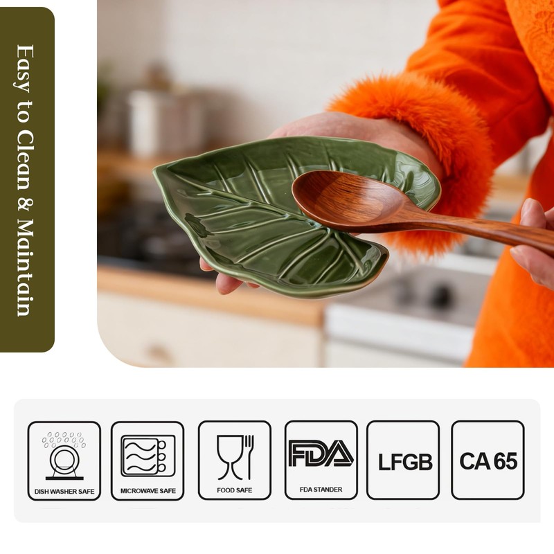 Leaf Spoon Rest, Leaf-shaped Ceramic Spoon Rest for Stove Top,