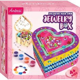 Ambesi Paint Your Own Wooden Jewelry Box, Arts and Crafts for Kids Ages 4-12 Year Old Girls Decorate Jewelry Box Craft Kit DIY Toddler Art Set Gifts for Birthday Valentine Day
