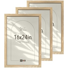 VCK 16x24 Natural Wood Frame for Poster & Picture, Solid Wood Photo Frames 3 Pack, Wall Gallery Frame
