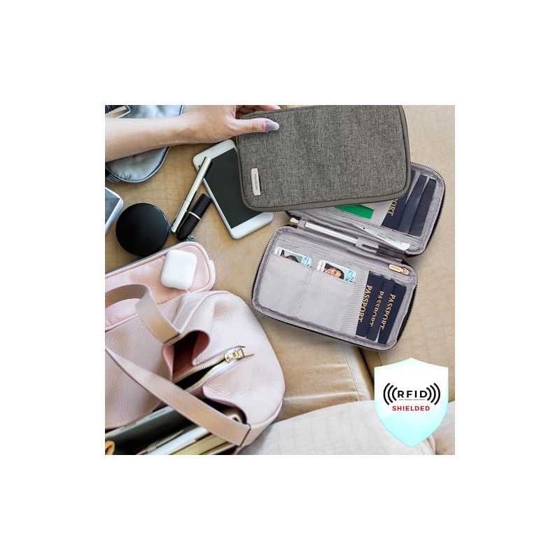 Travelon portafolios con cierre para pasaporte familiar con bloqueo RFID