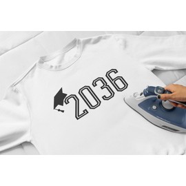 Graduation Iron On Transfer, Senior Class of 2036, Graduation TShirt Decal, DIY Graduation, Senior Gift, Applique Patch, Make Party Favors (Blue Glitter)