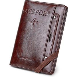 Porta Pasaporte Viaje,Cartera para Pasaporte RFID(Marrón cafe)