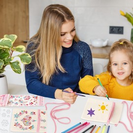 Pack of 6 Fabric Bags for Painting for Children, DIY Children's Shoulder Bag, Neck Pouch for Painting with 4 Stickers, 8 DIY Painting Stencils and 12 Colouring Pencils, Small Shoulder Bags for School,