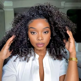 ISEE Half Wig Kinky Curly Seamless Clip Ins Flip Over Human Hair Glueless Wig 220% Density Wear Go Beginner Friendly 22 inch