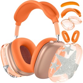 [4 in 1] Case Cover for AirPods Max Soft Cases Anti-Scratch Protective Ear Cups Cover/Ear Pad Case Cover/Headband Cover for AirPods Max Headphone(Bling Orange Star)