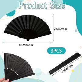 Yingjie 3Pcs Folding Hand Fan Set,Fabric Hand Fan,hand Fans Folding Fabric,Chinese Silk fabric hand fan,for Women Men,Dancing Cosplay Wedding Party Home Decorations Birthday Gifts (Black,White).